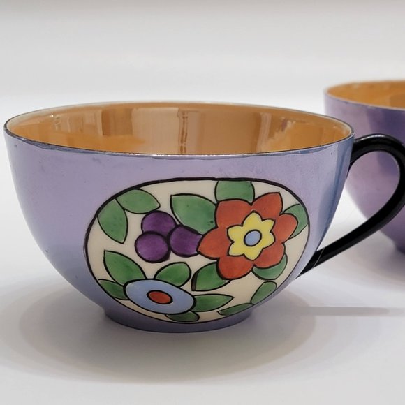 Lusterware Tea Cups Porcelain Blue Lavender Hand Painted Japanese Meito China - Picture 3 of 5